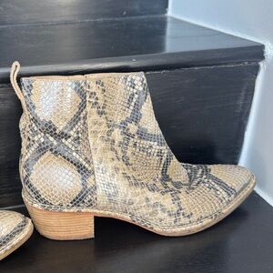Cole Haan Beige and Black Snakeskin Ankle Booties